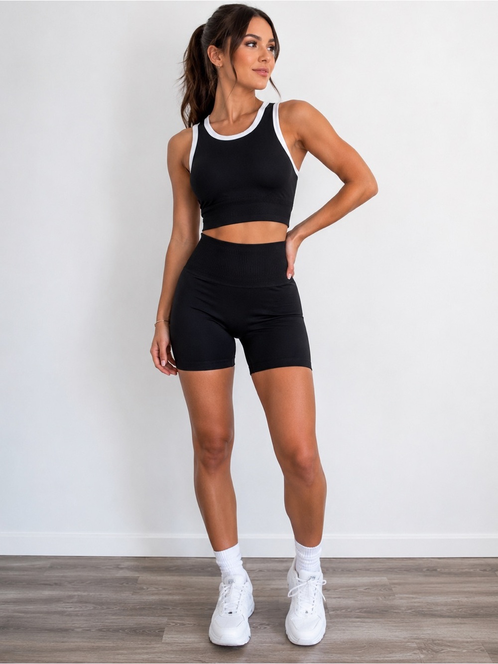 Puma Black Ribbed High-Waist Bike Shorts and sports Bra Set